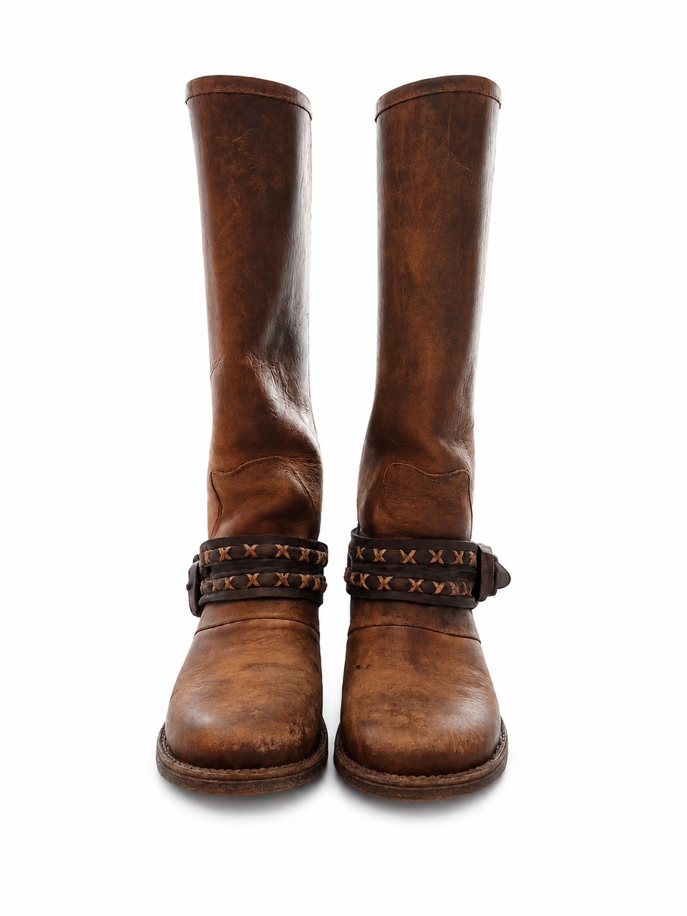 Freebird Knox Boots Size 6 Distressed Brown Leather Harness Boots Boho Chic - Picture 2 of 16